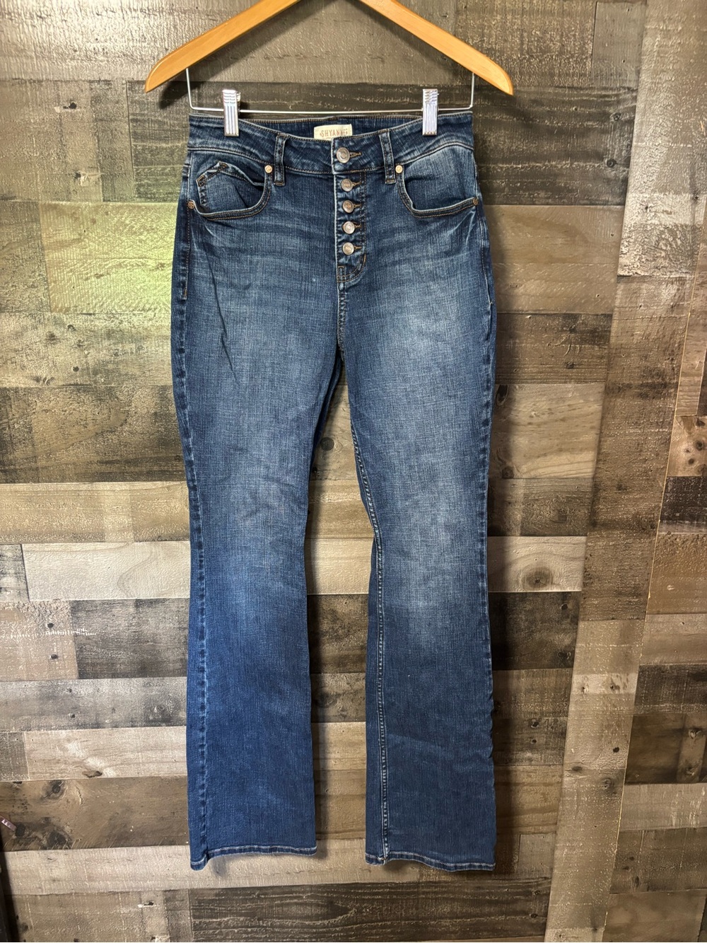 Shyanne Button-Fly Flare Jeans in Medium Blue Wash 28 Regular